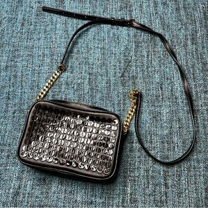 Michael Kors Sequin Crossbody Bag in Black Leather Gold Hardware